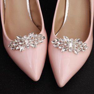 Shoe clips wedding elegant silver tone crystal new